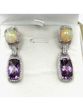 Rarities Carol Brodie Sterling Ethiopian Opal Amethyst Zircon Pierced Earrings